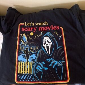 Black Graphic T-Shirt with Scary Movies Design